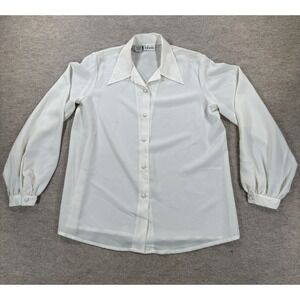 Rafaella Blouse Top Womens 10 White Sheer Long Sleeve Collared Button Front